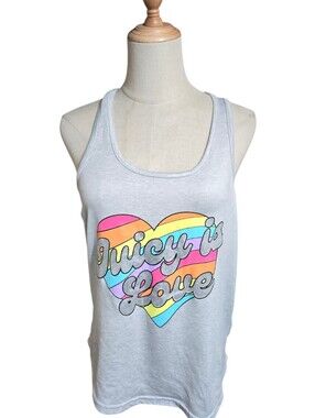 Juicy Couture Light Gray Tank with Rainbow Sparkle Heart Logo